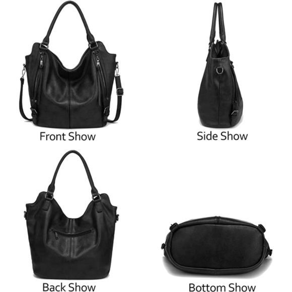 2 Pcs Tote Bag PU Leather Shoulder Bags Fashion Hobo Bags Large Purse Handbags - Picture 3 of 6